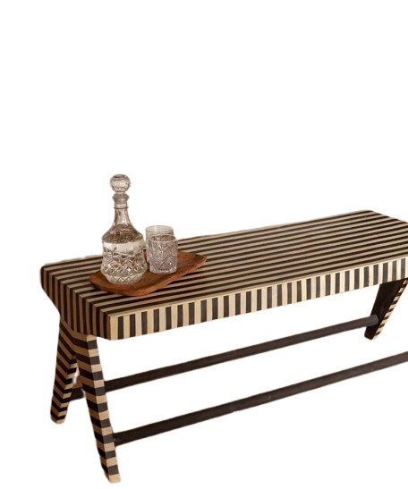 Bone inlay bijzettafel rechthoek, met zwart witte strepen