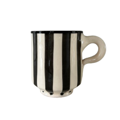 Set van 2 handgemaakte mokken - zwart wit gestreept